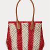 Ruby/Natural Women’s Ralph Lauren Striped Woven Large Bellport Tote Bags