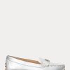 Silver Women’s Ralph Lauren Barnsbury Metallic Nappa Leather Driver Flat Shoes