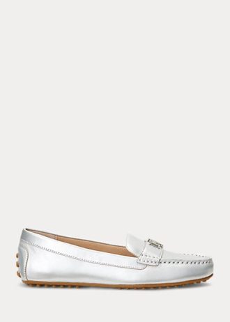 Silver Women’s Ralph Lauren Barnsbury Metallic Nappa Leather Driver Flat Shoes