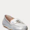Silver Women’s Ralph Lauren Barnsbury Metallic Nappa Leather Driver Flat Shoes