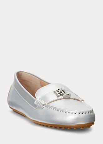 Silver Women’s Ralph Lauren Barnsbury Metallic Nappa Leather Driver Flat Shoes