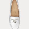 Silver Women’s Ralph Lauren Barnsbury Metallic Nappa Leather Driver Flat Shoes