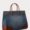 Sunset Indigo Wash/Lauren Women’s Ralph Lauren Leather-Trim Denim Large Devyn Tote Bags Sunset Indigo Wash/Lauren Women’s Ralph Lauren Leather-Trim Denim Large Devyn Tote Bags
