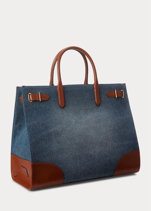 Sunset Indigo Wash/Lauren Women’s Ralph Lauren Leather-Trim Denim Large Devyn Tote Bags Sunset Indigo Wash/Lauren Women’s Ralph Lauren Leather-Trim Denim Large Devyn Tote Bags