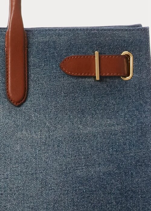 Sunset Indigo Wash/Lauren Women’s Ralph Lauren Leather-Trim Denim Large Devyn Tote Bags Sunset Indigo Wash/Lauren Women’s Ralph Lauren Leather-Trim Denim Large Devyn Tote Bags