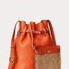 Sunset Orange Women’s Ralph Lauren Leather Medium Bellport Bucket Bags