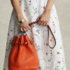 Sunset Orange Women’s Ralph Lauren Leather Medium Bellport Bucket Bags