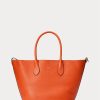 Sunset Orange Women’s Ralph Lauren Reversible Leather Medium Bellport Tote Bags