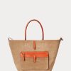 Sunset Orange Women’s Ralph Lauren Reversible Leather Medium Bellport Tote Bags