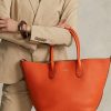 Sunset Orange Women’s Ralph Lauren Reversible Leather Medium Bellport Tote Bags