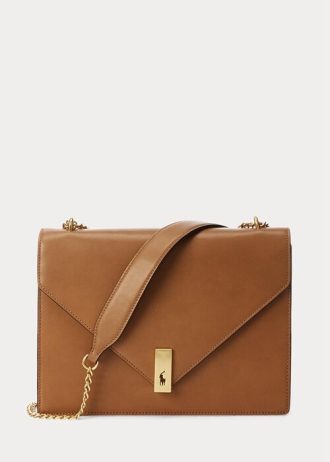 Tan Women’s Ralph Lauren Polo ID Calfskin Envelope Crossbody Bags