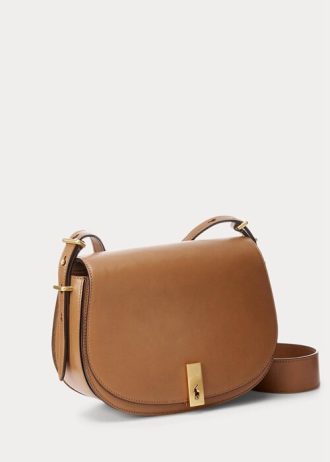 Tan Women’s Ralph Lauren Polo ID Calfskin Saddle Bags