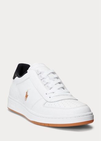 White / Black Men’s Ralph Lauren Court Leather Low-Top Sneakers