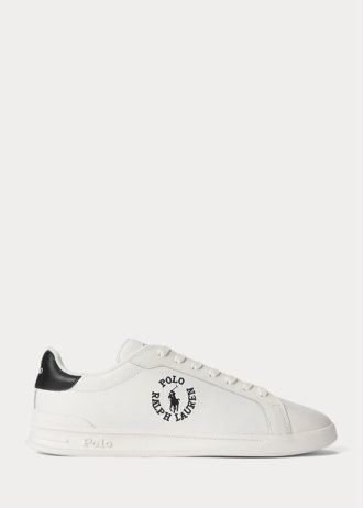 White / Black Men’s Ralph Lauren Heritage Court II Leather Sneakers
