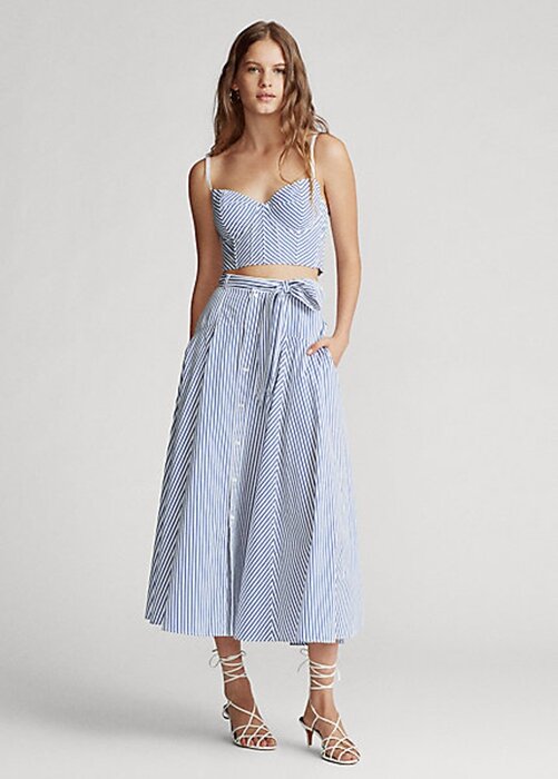 White / Blue Women’s Ralph Lauren Striped Cotton A-Line Skirts White / Blue Women’s Ralph Lauren Striped Cotton A-Line Skirts