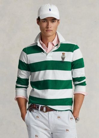 White Men’s Ralph Lauren Custom Slim Fit Bear Rugby Polo Shirts