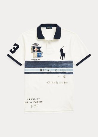 White Men’s Ralph Lauren Custom Slim Fit Big Pony Mesh Polo Shirts