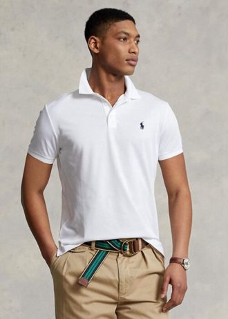 White Men’s Ralph Lauren Custom Slim Fit Birdseye Polo Shirts