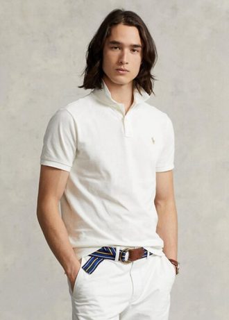 White Men’s Ralph Lauren Custom Slim Fit Mesh Polo Shirts