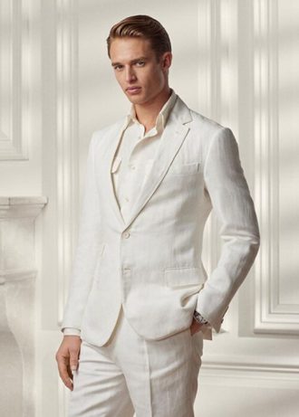 White Men’s Ralph Lauren Kent Herringbone Suit  Blazers