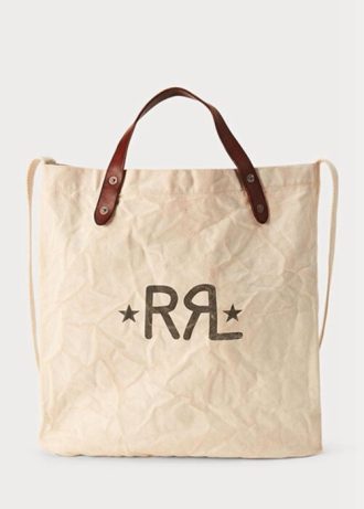White Men’s Ralph Lauren Logo Canvas Market Tote Bags