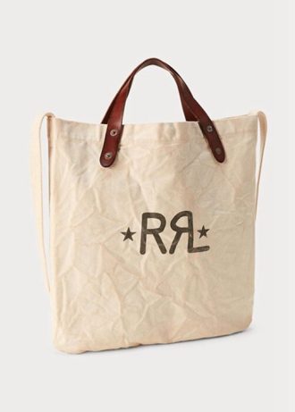 White Men’s Ralph Lauren Logo Canvas Market Tote Bags