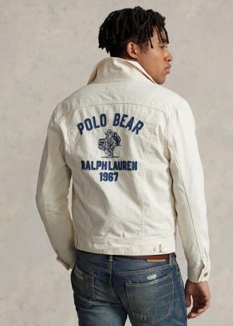 White Men’s Ralph Lauren Polo Bear Embroidered Trucker Jackets