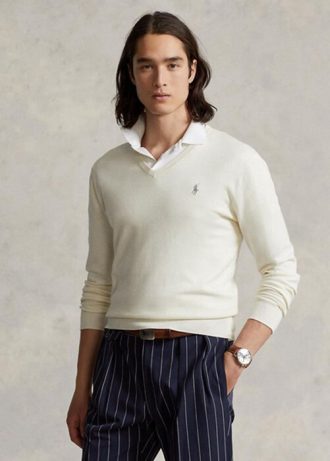 White Men’s Ralph Lauren Slim Fit Textured Cotton Jumper Sweaters