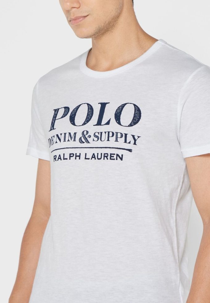White Men’s Ralph Lauren Slogan Crew Neck T Shirts