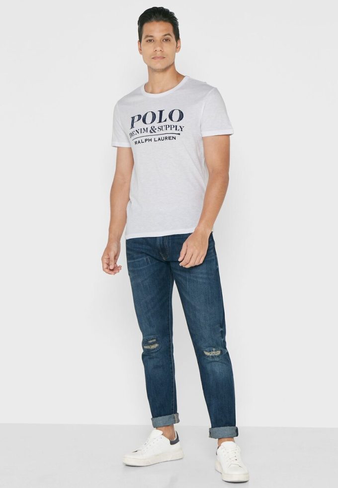 White Men’s Ralph Lauren Slogan Crew Neck T Shirts