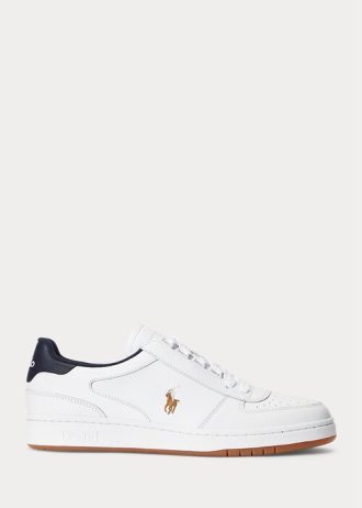 White / Navy Men’s Ralph Lauren Court Leather Low-Top Sneakers White / Navy Men’s Ralph Lauren Court Leather Low-Top Sneakers