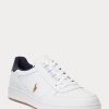 White / Navy Men’s Ralph Lauren Court Leather Low-Top Sneakers