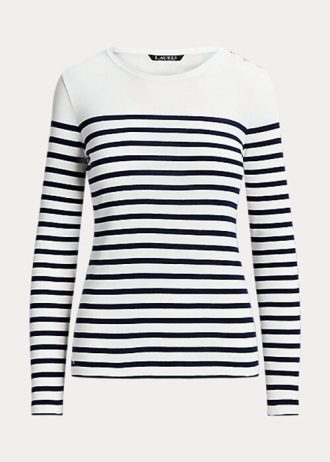 White / Navy Women’s Ralph Lauren Striped Cotton Long-Sleeve T Shirts White / Navy Women’s Ralph Lauren Striped Cotton Long-Sleeve T Shirts