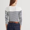 White / Navy Women’s Ralph Lauren Striped Cotton Long-Sleeve T Shirts