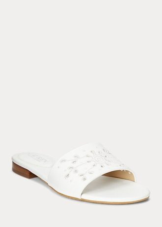 White Women’s Ralph Lauren Andee Eyelet Leather Sandals