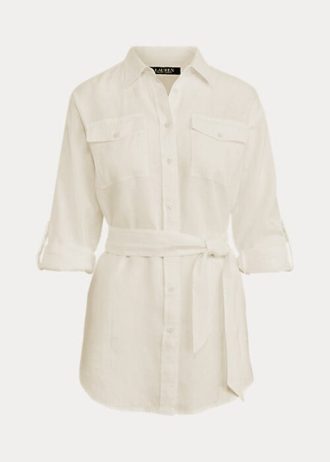 White Women’s Ralph Lauren Belted Linen   Shirts