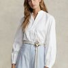 White Women’s Ralph Lauren Boxy Fit Cotton Blouson-Sleeve Shirts