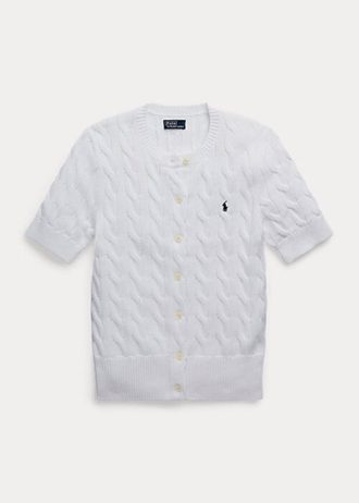 White Women’s Ralph Lauren Cable-Knit Short-Sleeve Sweaters