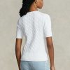 White Women’s Ralph Lauren Cable-Knit Short-Sleeve Sweaters