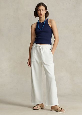 White Women’s Ralph Lauren Cutoff-Hem Fleece Sweatpants