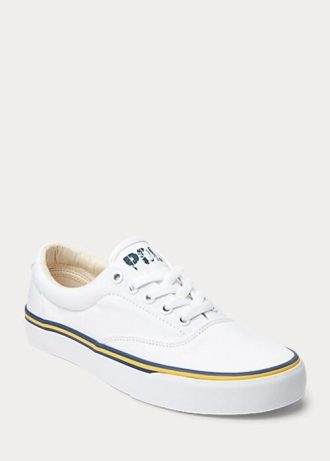 White Women’s Ralph Lauren Logo Cotton Canvas Sneakers
