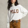 White Women’s Ralph Lauren Logo Oversize Mockneck Cotton Sweatshirts