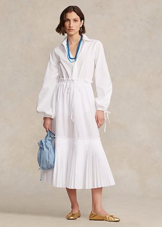 White Women’s Ralph Lauren Pleated-Hem Drawstring A-Line Skirts