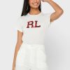 White Women’s Ralph Lauren Round Neck Graphic Tops White Women’s Ralph Lauren Round Neck Graphic Tops
