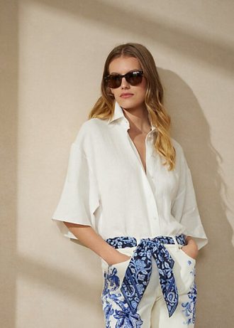 White Women’s Ralph Lauren Soloman Linen Blouse Shirts