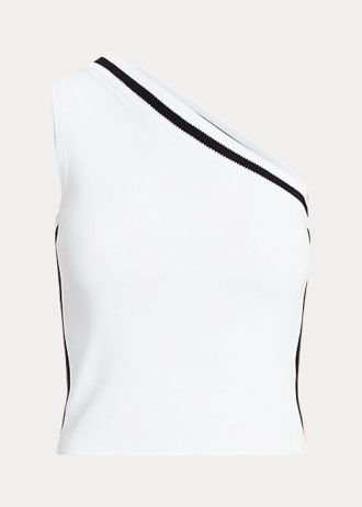 White Women’s Ralph Lauren Two-Tone One-Shoulder Cropped Sweaters