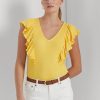 Yellow Women’s Ralph Lauren Ruffle-trim Rib-knit   T Shirts