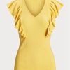 Yellow Women’s Ralph Lauren Ruffle-trim Rib-knit   T Shirts